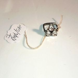 JOMMI LIM GUN METAL BLACK TRIPLE STONES SQUARE RING